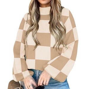 Checkered Cream and Tan Sweater